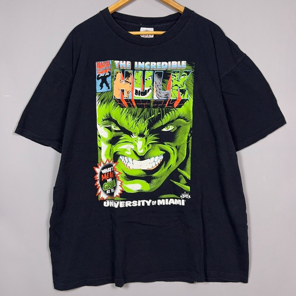 Vintage Hulk 90s T-Shirt Mens Size XL USA Made Black University of Miami Marvel